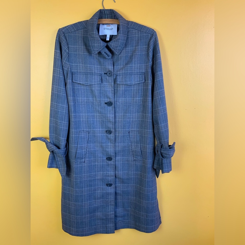 Derek Lam 10 Crosby Blue Checkered Trench Coat Size 0